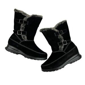 Aquatherm by Santana Winter Boots Women's Size 8 Black Suede Fur Lined Constance
